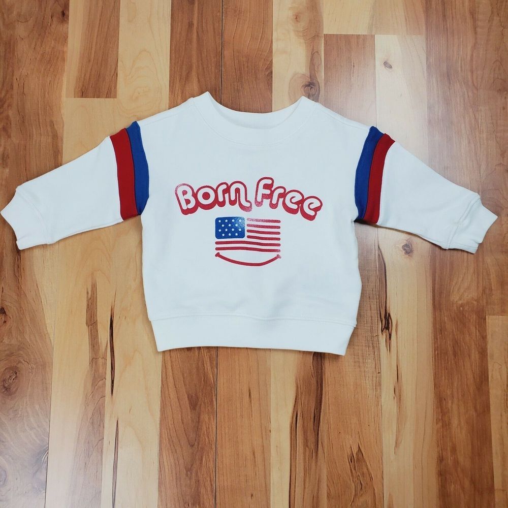 BABY GAP Sweatshirt Size 6-12 Months Born Free Flag Smile Patriotic Distressed